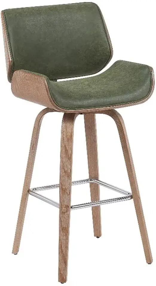 Armen Living Tyler Modern Swivel Bar Stool with White Wash Finished Wood and Vintage Green Upholstery