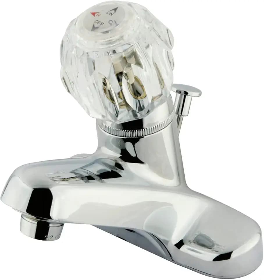 Kingston Brass KB521 Americana 4-Inch Centerset Single Acrylic Handle Lavatory Faucet with Plastic Pop-Up, Polished Chrome