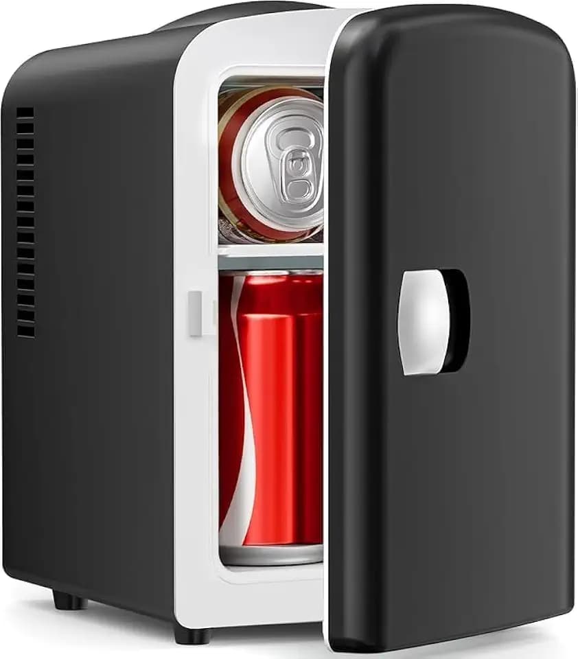 Electactic Compact Refrigerator for Skincare and Cosmetics, 4L Portable Cooler Holds 6 Cans, Mini Fridge for Bedroom, Office, Dorm & Car, Small Fridge for Drinks, Snacks and Beauty Products, Black