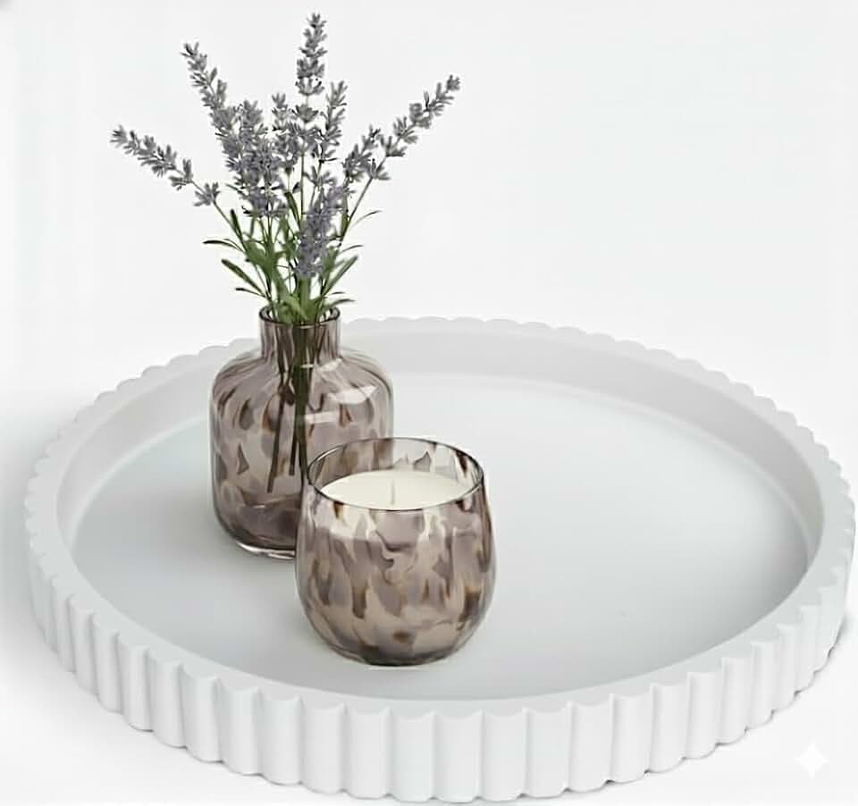 13-Inch Coffee Table Tray Round - Concrete Round White Decorative Tray for Coffee Table Decor - Table Centerpieces Kitchen Island Trays Decorative Trays - Dining Room Tray