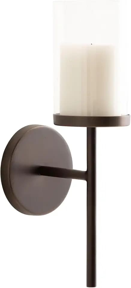 Kate and Laurel Blaise Transitional Metal Wall Sconce, 5 x 6 x 14, Antique Bronze, Modern Round Candle Holder with Removable Glass Cylinder for Flameless Candles