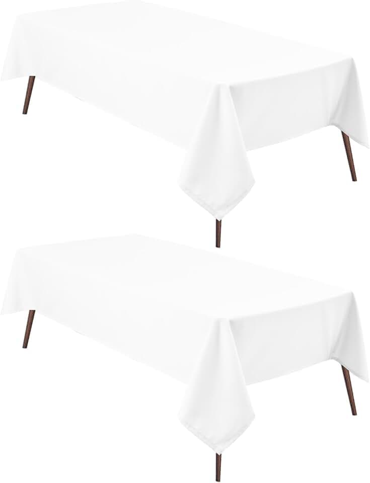 Hiasan 2 Pieces White Rectangle Tablecloth, 90 x 132 Inch