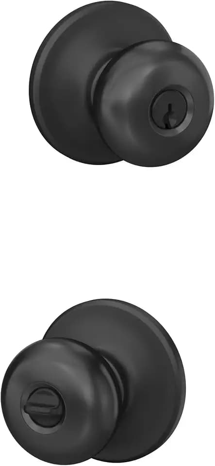 SCHLAGE Plymouth Keyed Entry Door Knob, Interior/Exterior, Matte Black