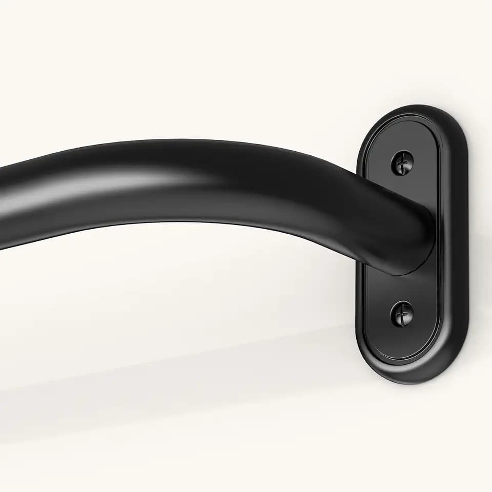 Wrap Around Curtain Rods Black, Blackout Heavy Duty Curtain Pole for Windows 48 to 84 Inch, 1" Decorative Room Darkening Curved Modern Drapery Rod (Matte Black/Unique Design/All Metal)