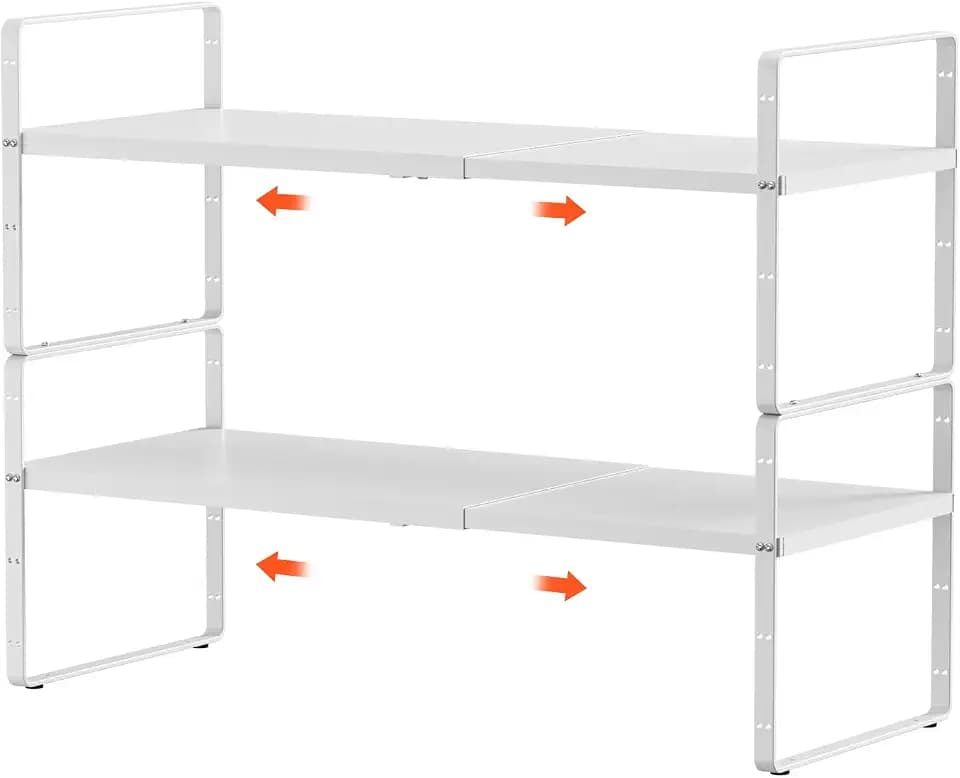 2Pcs Expandable Cabinet Shelf Organizers, 16.5"~27''L, White