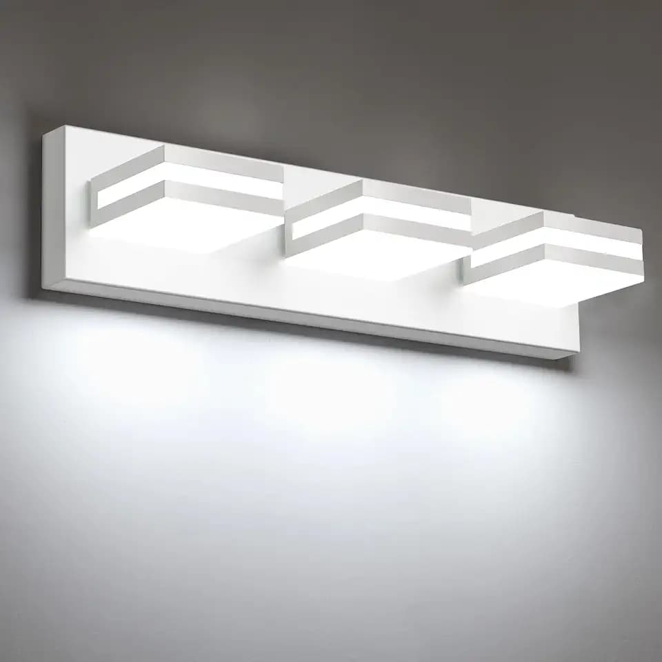 IZORRO LED Modern Bathroom Lights Fixtures(3-Light,Dimmable,360°Rotate),Matte White Acrylic Wall Lighting,Vanity Lights for Bathroom Over Mirror - 6000k 16In (No Assembly Required)