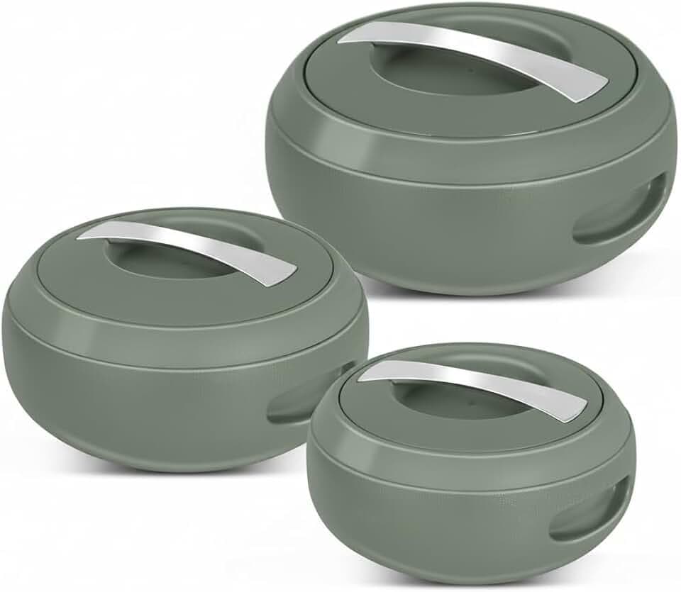 TABAKH Gourmet Mega Casserole 2000/3000/5000ml, Set of 3 | 2.11 Qt, 3.17 Qt, 5.28 Qt | BPA Free | Food Grade | Hot-Pot Serving Dish | PU Insulated | Hot & Cold (Green)