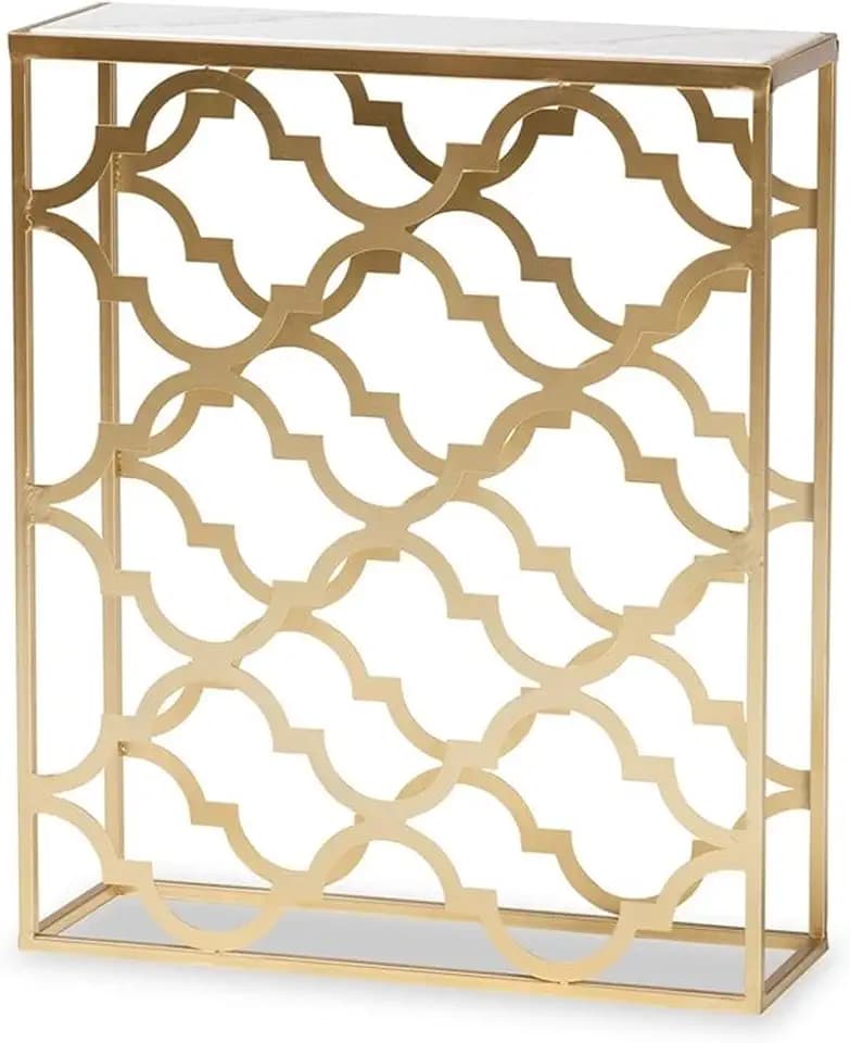 Baxton Studio Calanthe Modern and Contemporary Gold Finished Metal Console Table with Marble Tabletop