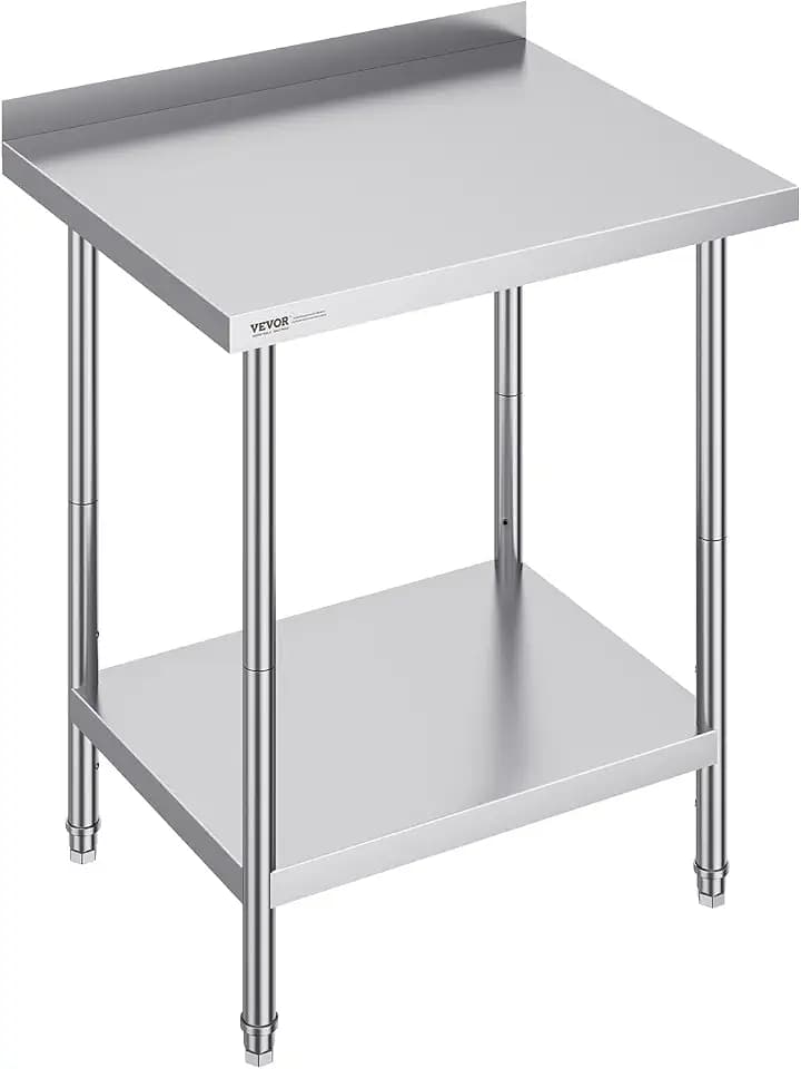 VEVOR 24 x 30 x 36 Inch Stainless Steel Work Table, Commercial Food Prep Worktable Heavy Duty Prep Worktable, Metal Work Table with Adjustable Height for Restaurant, Home and Hotel