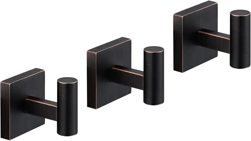 KOKOSIRI Robe Hooks Bathroom Towel Coat Hook for Bath Kitchen Hardware Wall Mounted, 3 Pack Oil Rubbed Bronze Stainless Steel B1013ORB-P3