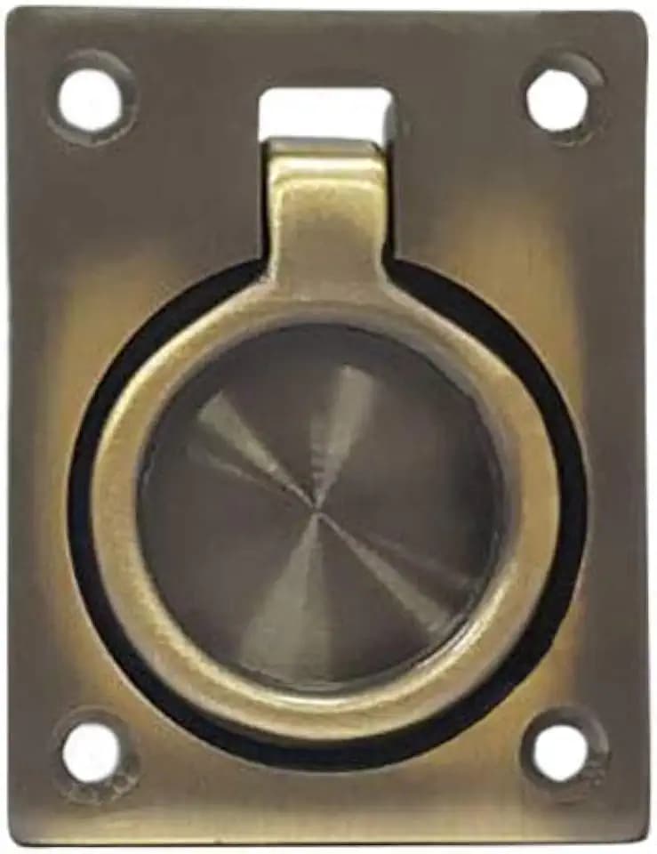 QCAA Solid Brass Large Heavy Rectangular Recessed Flush Ring Pull, 3-5/16"x 2-7/16", Antique Brass, Made in Taiwan, 1 Pack