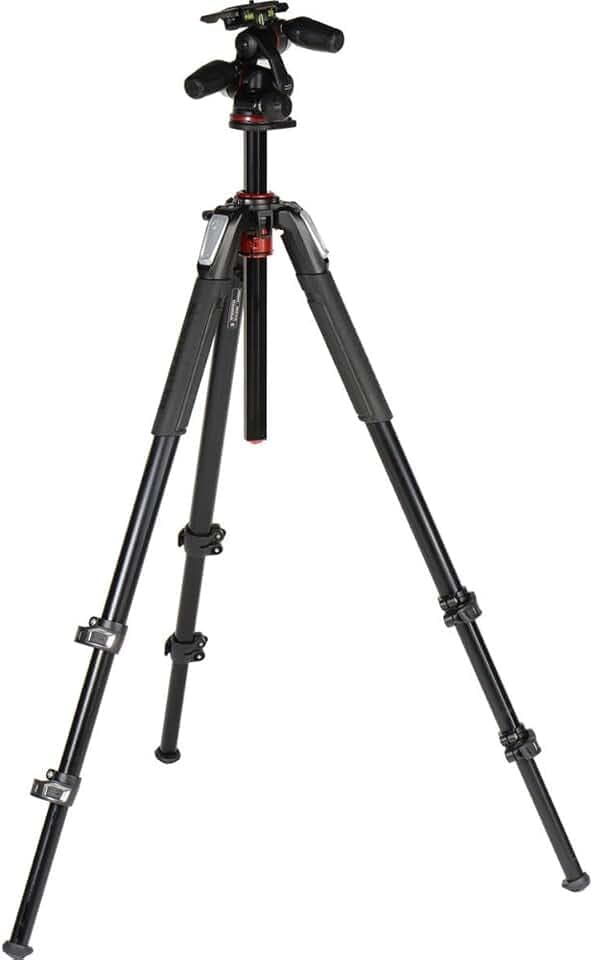 Manfrotto 055XPRO3 Aluminium-Stativ Kit mit 3-Wege-Neiger – Profi-Fotostativ mit 3 Segmenten, Kamera-Stativ für DSLR & Zubehör