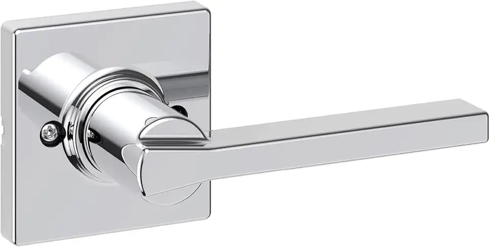 Kwikset Casey Dummy Door Handle, Single Sided Lever for Closets, French Double Doors, and Pantry, Polished Chrome Non-Turning Reversible Interior Push/Pull Lever