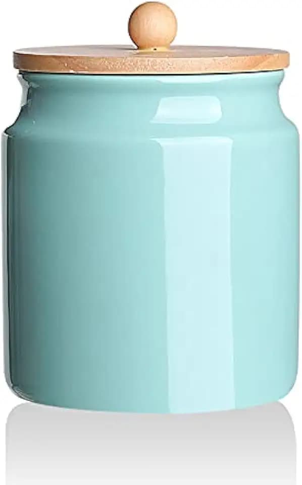 Sweejar Ceramic Kitchen Canisters, 28 FLOZ Porcelain Food Storage Jar with Airtight Seal Wooden Lid, Home Container Serving for Coffee Beans, Tea-leave, Sugar, Salt, Tool Bucket (Turquoise)