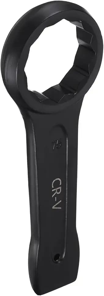 HARFINGTON Box End Striking Ring Wrench 75mm Metric CR-V Steel 12-Point Flat Strike Wrench Baking Paint Single Head Spanner Hand Tool for Mechanical Automotive Repair