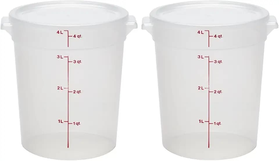 Cambro Food Storage Containers with Lids (BPA-Free) - 4 Quart - Food Grade Buckets with Lids (2 Pack) - For Dough Proofing and Brining (Translucent)