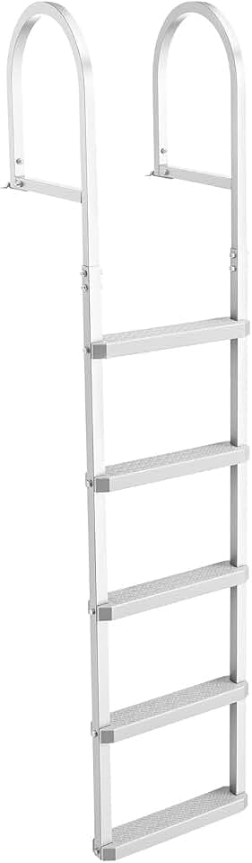 VEVOR Removable Dock Ladder, 5 Steps, Aluminum Alloy Pontoon Boat Swim Ladder, with Non-Slip Wide PP Steps, 500 lbs Weight Capacity, Quick Release Design, for Lake Swimming, Pool, Marine Boarding