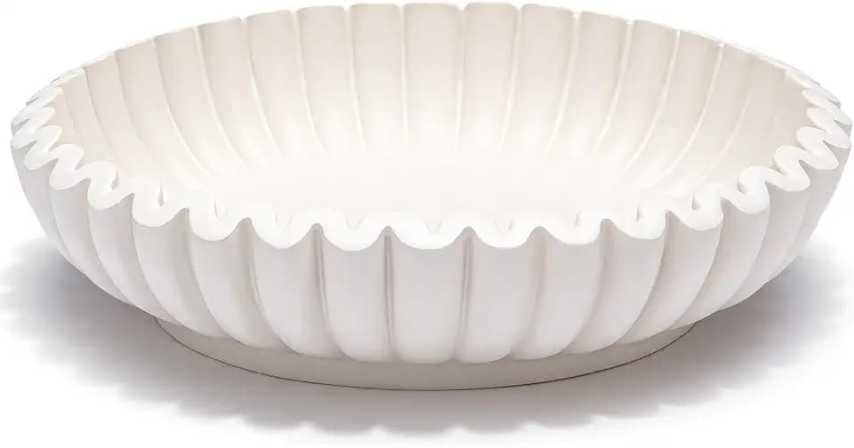 11" Large Beige Bowl for Home Decor - Modern Fruit Bowl for Kitchen Counter