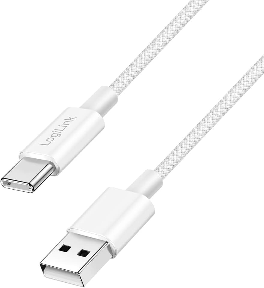 USB 2.0 Typ-C Anschlusskabel, A (Stecker) zu C (Stecker) mit Nylon-Ummantelung, 60W, Weiß, 0,5 m