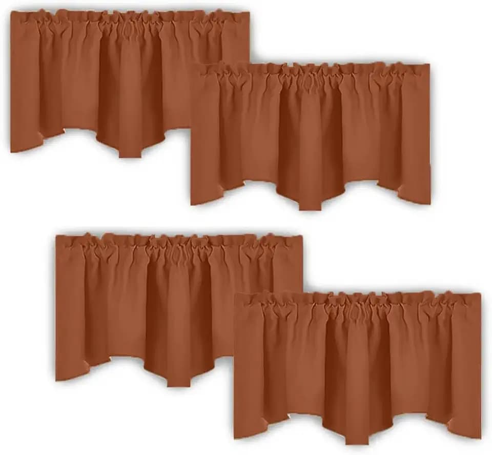 NICETOWN 18 Inch Length Small Valances for Basement Bathroom, 4 Panels Blackout Thermal Insulated Rod Pocket Short Window Valances for Kitchen/Office, 52W x 18L, Burnt Orange