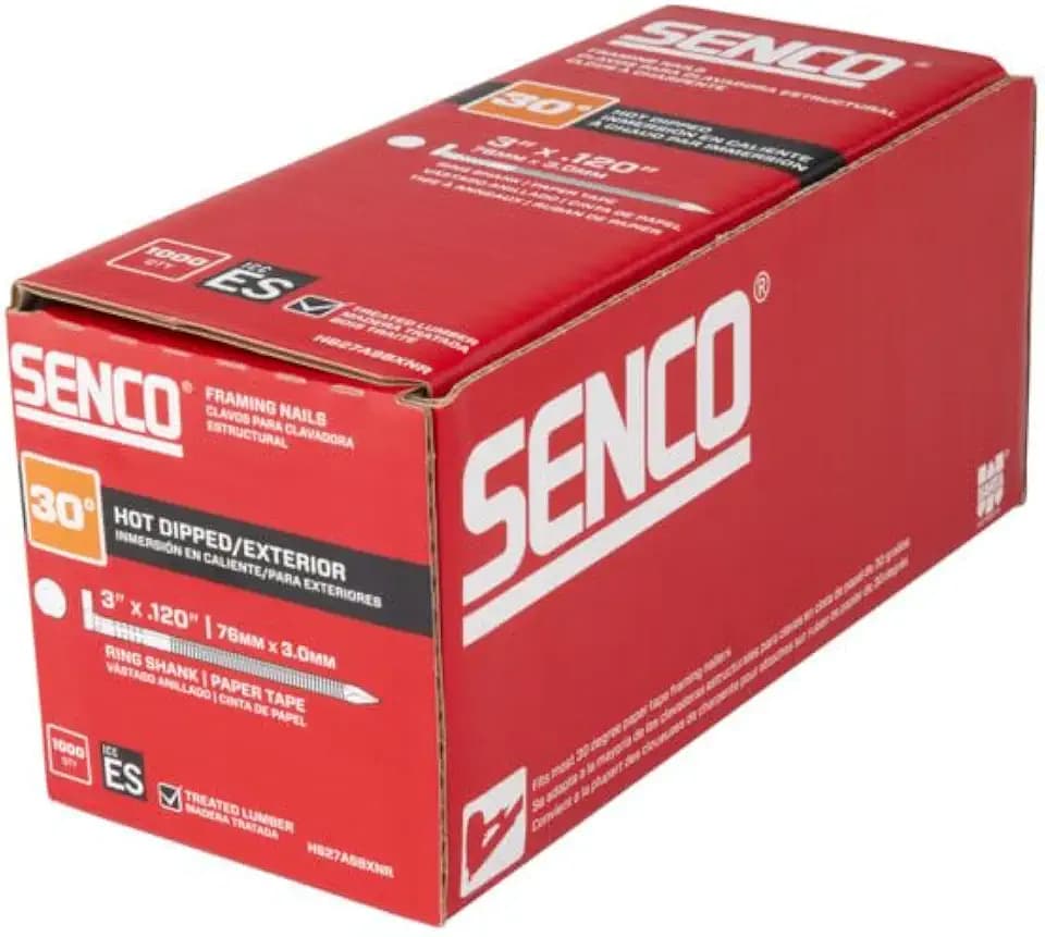 SENCO Framing Nails | 30 Degree | 3 Inch x .120 | Ring Shank | Paper Tape Collated Nail | Hot Dipped Galvanized |1,000 ct.| H627ASBXNR