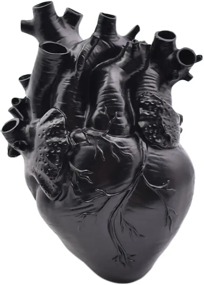 Human Heart Organ Shape Vase Creepy Halloween Home Desk Flowers Pot Decor, Medium Size 6.2" x 4.2", Black