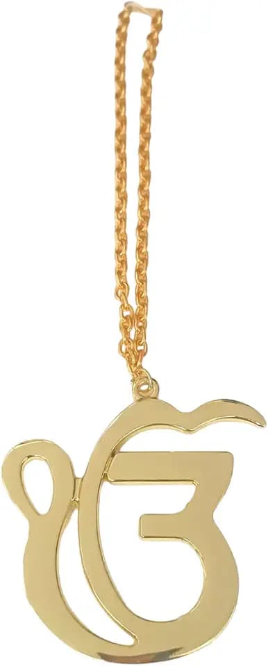 Sikh ik Onkar Metal Car Hanging Show Piece - 24cm.(Metal, Gold).