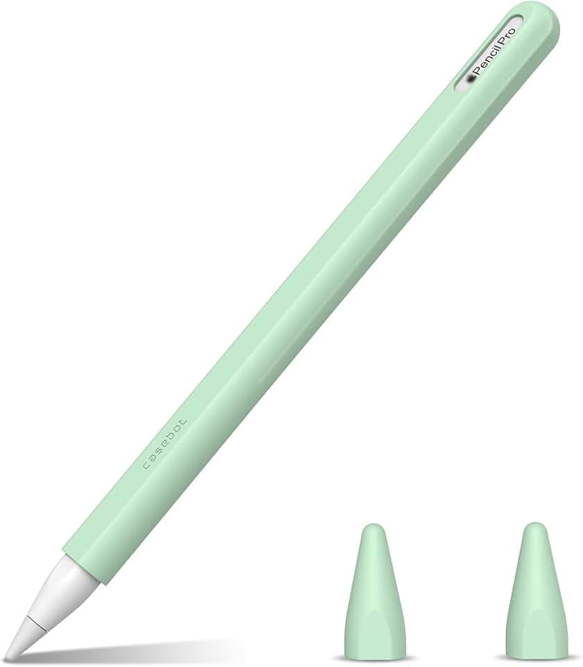 Fintie Silikon Hülle Kompatibel mit Apple Pencil Pro/Apple Pencil (2. Generation) - Ultra leichte Stifttasche, weiche schützende Griffhalterung mit 2 Spitzenabdeckung, Grün