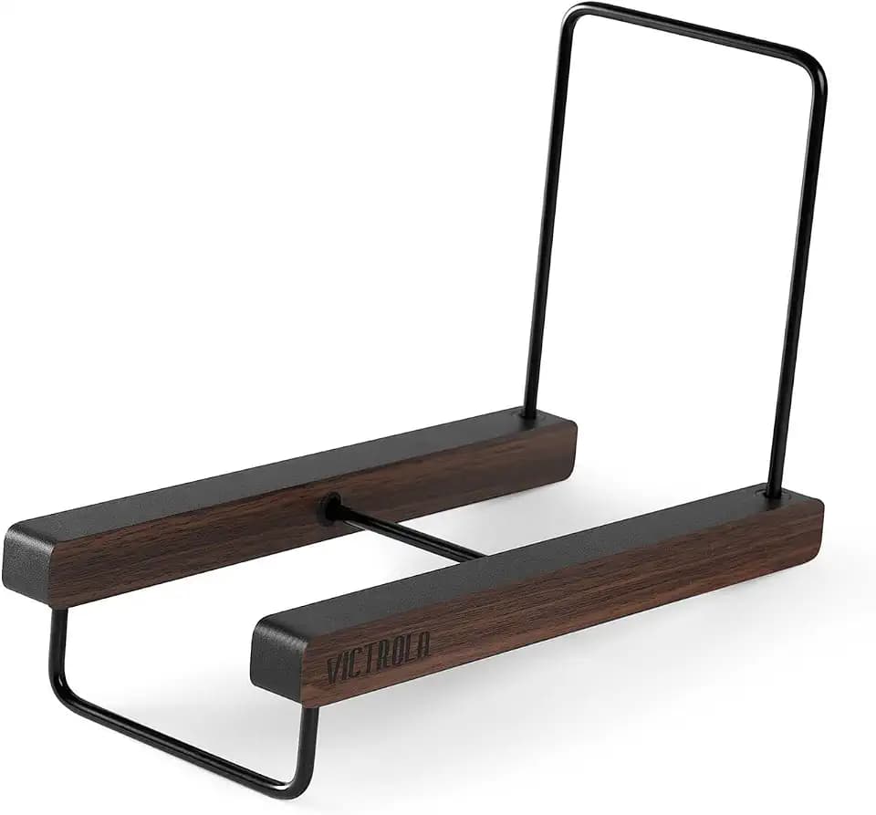 Victrola The Stand – Tabletop Vinyl Record Holder & Organizer - Holds 25+ Records, Smart Black Metal Accents, Easy No-Tool Assembly, Stylish Display for LPs (Espresso)