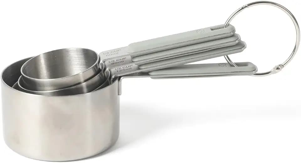 Calphalon Prime Measuring Cups, 4-Piece Stainless Steel Measuring Cup Set with Taupe Silicone Handles, Accurate Kitchen Measuring Tools for Dry & Liquid Ingredients