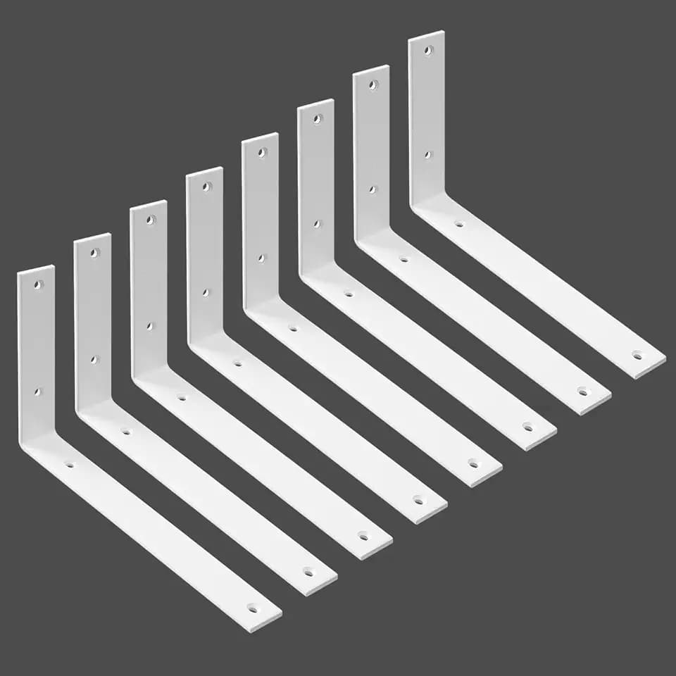 Shelf Bracket 8 Pack 8" Lx8 H 5mm Thick Heavy Duty White L Brackets