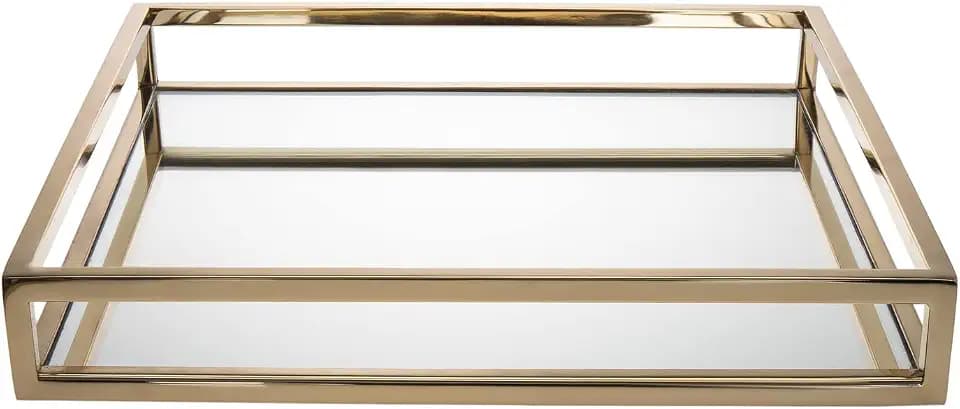 Godinger Decorative Tray, Perfume Tray, Vanity Tray, Square Home Decor Tray - Aspen Collection, Gold, 14"x14"
