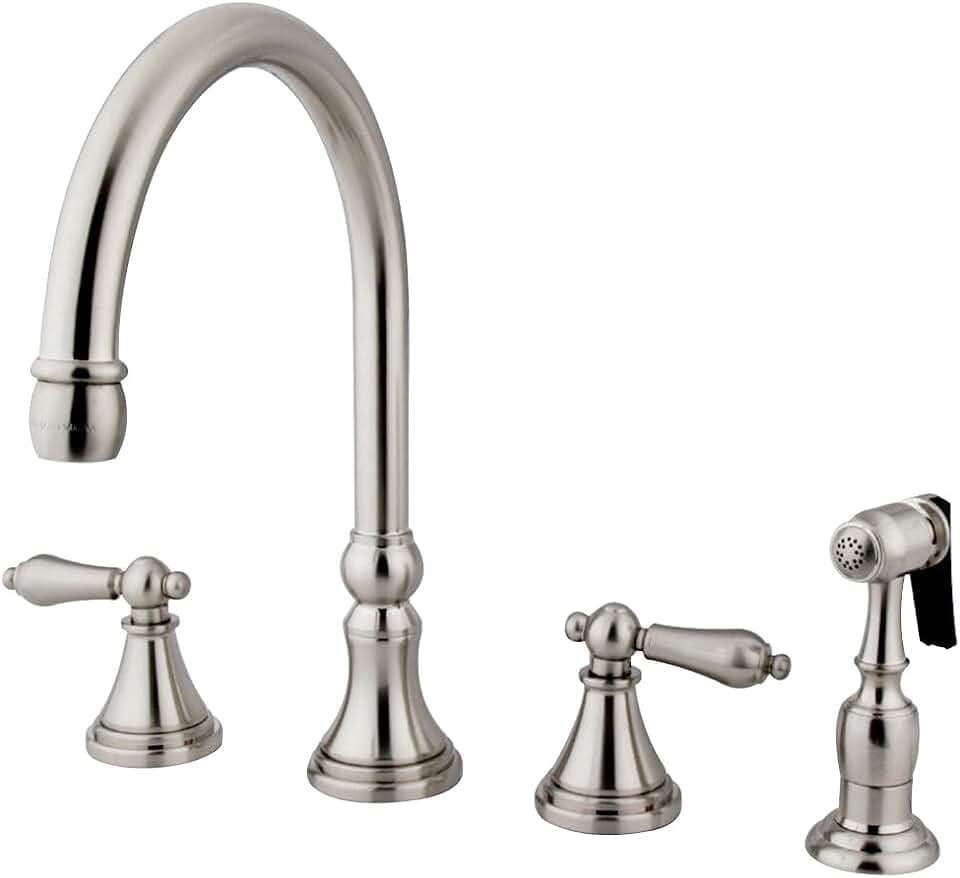Kingston Brass KS2798ALBS Governor Deck Mount Kitchen Faucet with Brass Sprayer, 8-1/4-Inch, Brushed Nickel