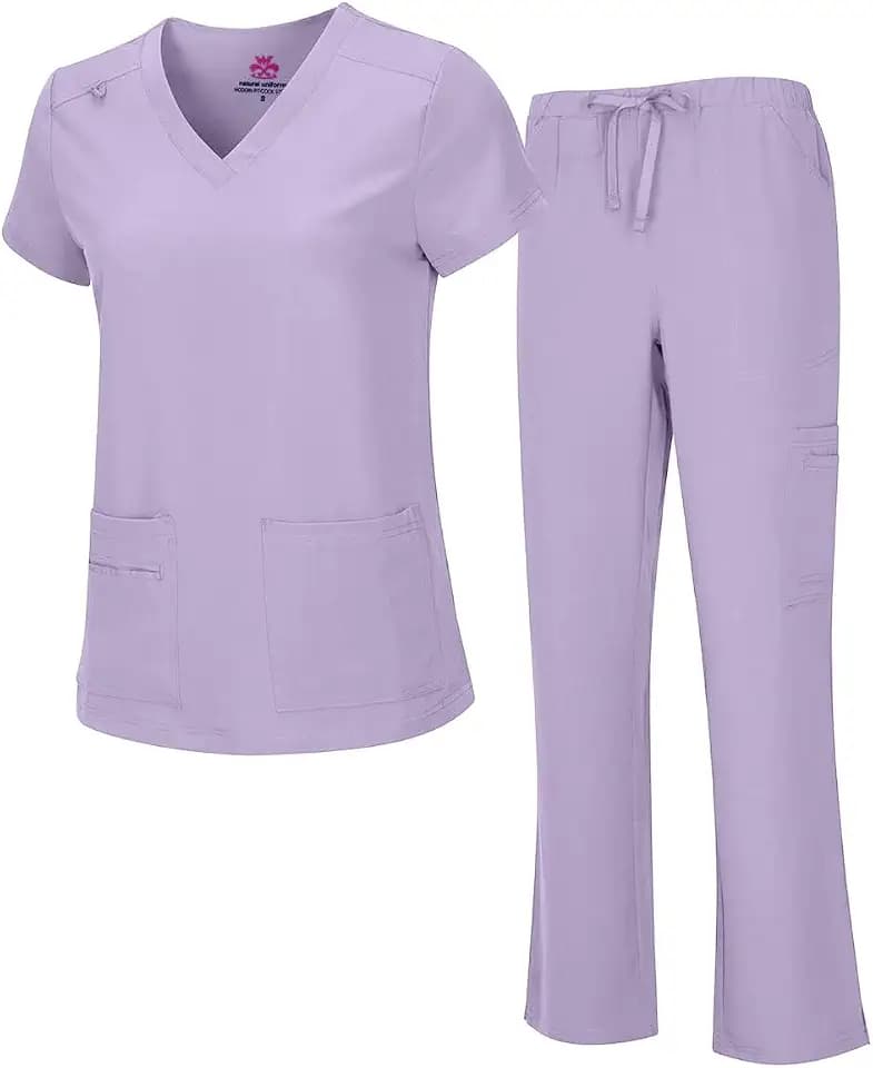 Natural Uniforms Women's Cool Stretch V-Neck Top and Cargo Pant Scrub Set with Regular and Petite Sizes
