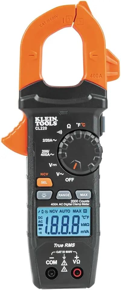 Klein Tools CL220 Digital Clamp Meter, Auto-Ranging 400 Amp AC, and Temp