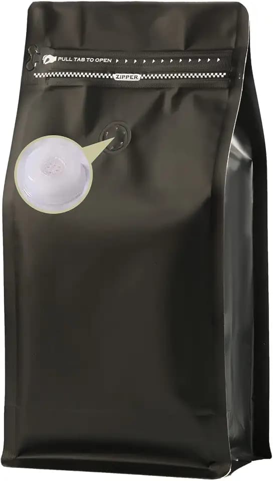 Coffee Bags with Valve(12 oz,3/4 lb,50pcs) Black High Barrier Aluminumed Foil Flat Bottom Heat Sealed Coffee Beans Packaging Bags Side Zipper Resealable Bags for Home or Business