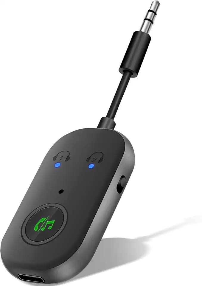 Bluetooth 5.3 Adapter Transmitter für TV Audio auf 2 Kopfhörer, 2-in-1 Bluetooth Sender Empfänger Unterstützt 2 AirPods oder Kopfhörer mit aptX Low Latency, für Kopfhörer, Airpods, Audio System
