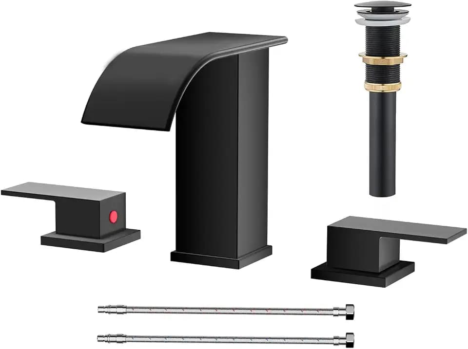 AVSIILE Matte Black Waterfall Bathroom Faucet 3 Hole, 8 Inch Curved Spout