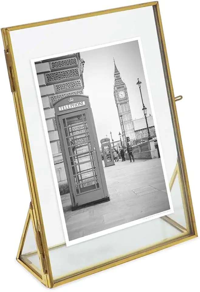 Isaac Jacobs 5x7 Gold Vertical Floating Photo Frame ClaspLock&Angled Base