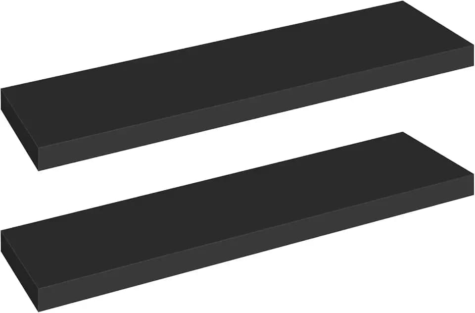 HOOBRO Floating Shelves for Wall, Wall Mounted Shelf Set of 2, 31.5" Hanging Shelf with Invisible Brackets, for Wall Decor Storage in Bathroom Bedroom Kitchen Living Room Office, Black BK80BJP201