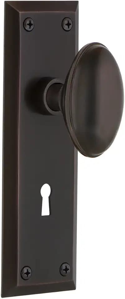 Nostalgic Warehouse New York Plate with Keyhole Homestead Knob, Passage - 2.75", Timeless Bronze
