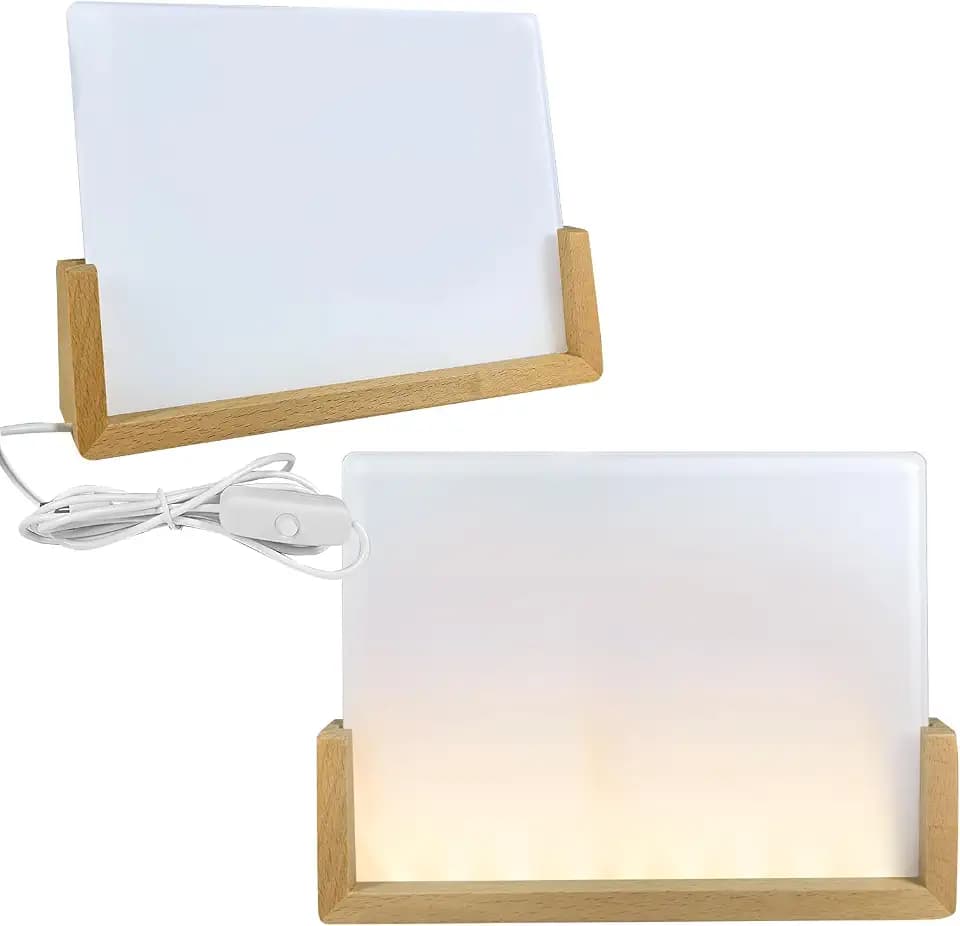 Sublimation Night Lights Blank, 2 Pack Wood LED Acrylic Photo Frame 6 x 4 with Warm Light Sublimation Picture Frame Wood Stand Light for Heat Press Machine Printing