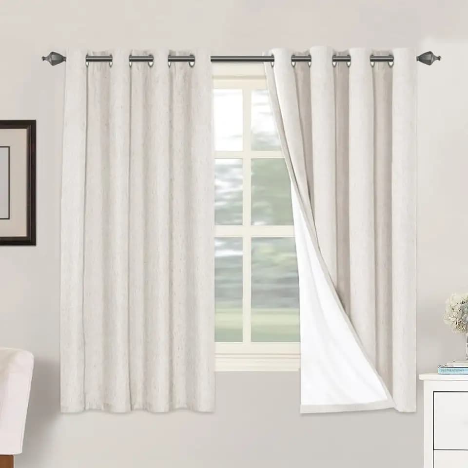 H.VERSAILTEX 100% Blackout Linen Curtains 63" L 2 Panels Ivory