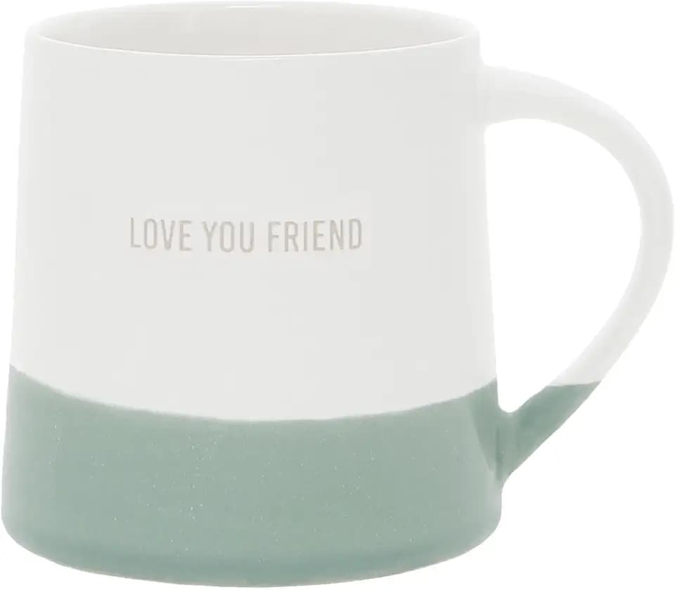 Pavilion Gift Company - Love You Friend - 17 oz Organic Shaped Teal Dipped Stamped Letter Novelty Coffee Mug Tea Cup Best Friend Bestie BFF Gift Neutral Home Modern Friendship Present