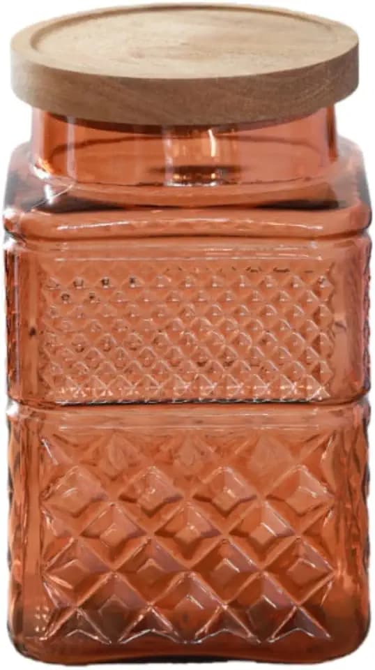 ANSQU Square Glass Canister, 61oz Candy Jar with Lid, Glass Food Storage Containers for Ground Coffee, Tea, Sugar, Decorative Mason Jar Cookie Jars (Amber)