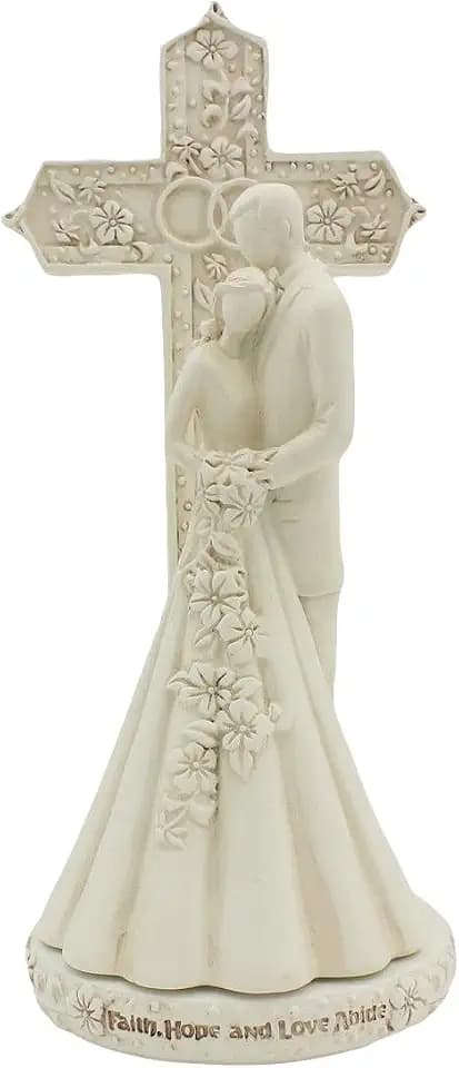 CB Avalon Gallery 6.9-inch Couple with Cross and Wedding Rings 2-Piece Wedding Cake Topper