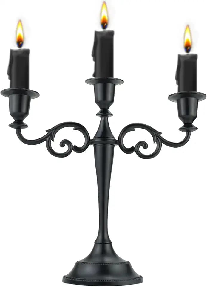 3-Arm Black Metal Candelabra Halloween Centerpiece Taper Holder