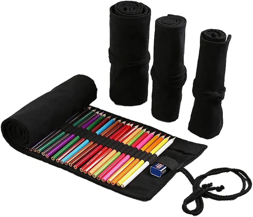 DIYOMR 24/36/72 Slots Pencil Wrap Pencil Rolls, Artist Colored Pencils Roll Up Bag Short Brushes Pouch Case Pencils Organizer for Drawing Coloring and Sketching,No Pencils (Black, 72slots)