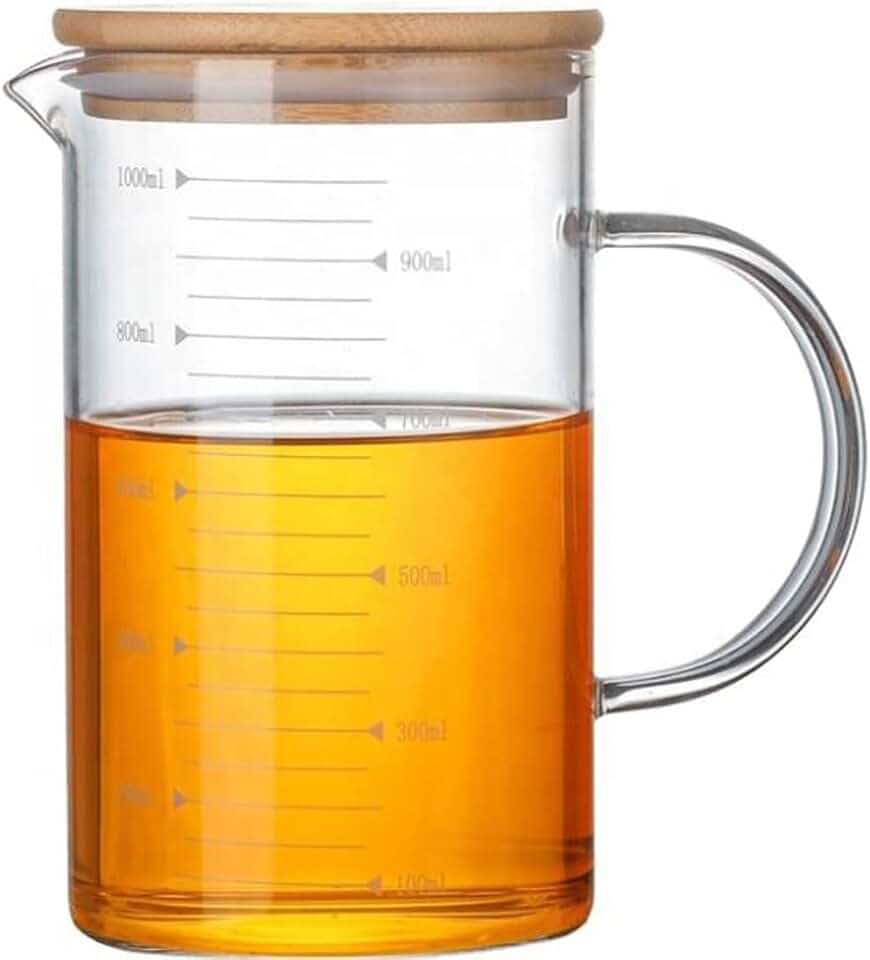 Glass Pitcher, 6.9"*4"Glass Pitcher with Lid, 34OZ/1000ML for Tea, Milk, Coffee, Kitchen or Restaurant (1 PCS)