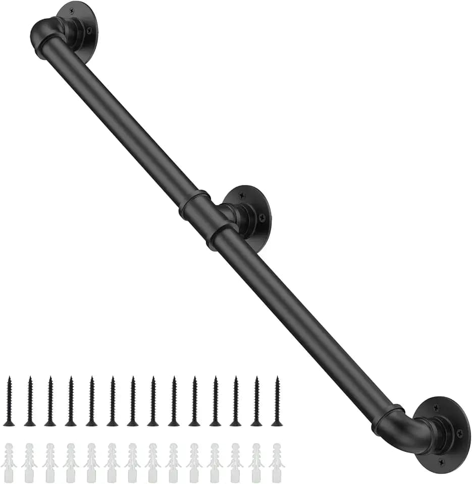Willstar 8FT Industrial Staircase Handrail Non-Slip Pipe Bar Foot Rail Wall Mount Stair Rail Vintage Grab Bar for Steps Black Iron Pipe Handrail for Outdoor Indoor Stairs Loft Porch Hand Rail (8ft)